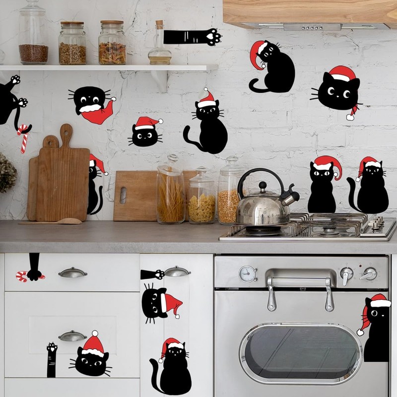 Christmas Cat Wall Decals Christmas Fireplace Christmas Black Cat Wall