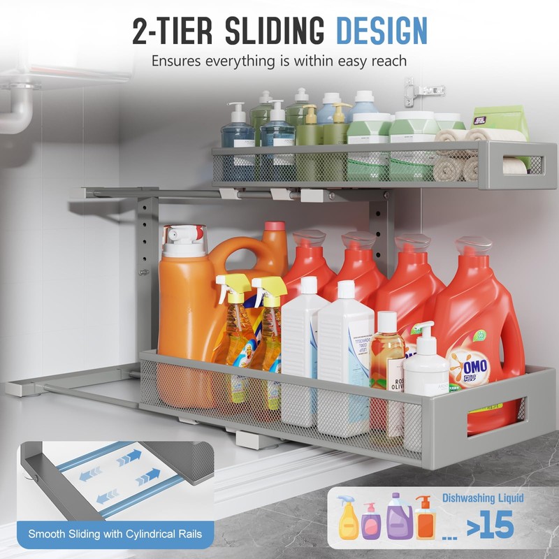 Biboraya 2 Pack 19IN Depth Under Sink Storage Organizer, Large