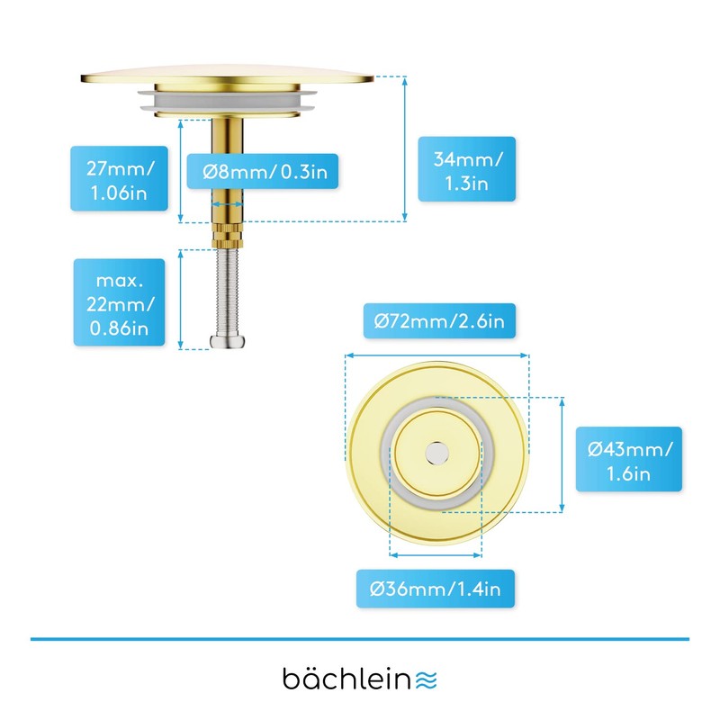Bächlein Universal Bath Plug - Drain Plug [Gold] - incl.