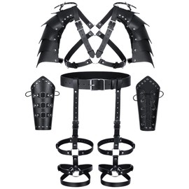 Medieval Knight PU Leather Leggings Corset Belt Shawl Renaissance Shoulder Cape Scarf Bracers Accessories(Type2)