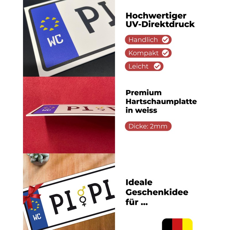 Toilet Sign "PiPi" Unisex Number Plate