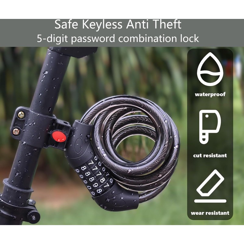 Voarge Bike Lock Combination 5-Digit, High Security Bicycle Chain, Codes