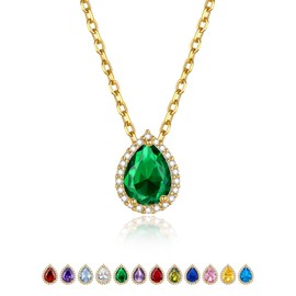 May Birthstone Pendant Necklace, Gold Plated Teardrop Necklaces with Cubic Zirconia, Good Luck Gifts for Grandma Mother
