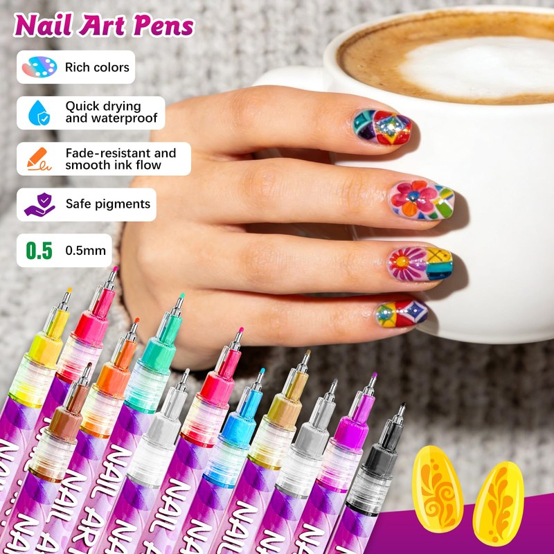 12 Color Nail Art Pens Nail Polish Markers Set for