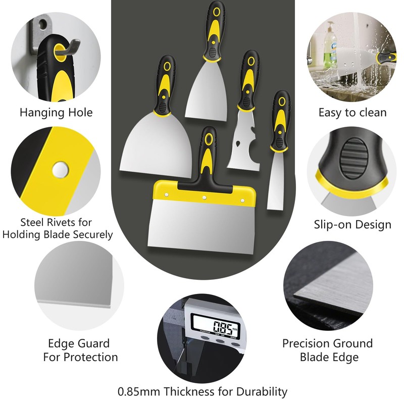 suokoun Spackle Knife Set, 5 PCS Stainless Steel Putty Knife