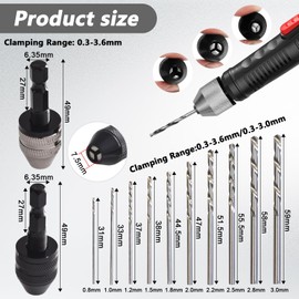 2 pieces drill chuck aluminium alloy with 10 pieces twist drill bits (0.8-3.0 mm) drill chuck adapter stainless steel drill keyless drill chuck for wood plastic jewellery model making DIY holes