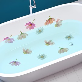 Taanfu Colorful Flowers Bathtub Toilet Stickers Decals,Fish Bird Flower Leaf Waterproof Bathtub Lid Tank Seat Decals Cistern Self-Adhesive Bathroom Wall Sticker