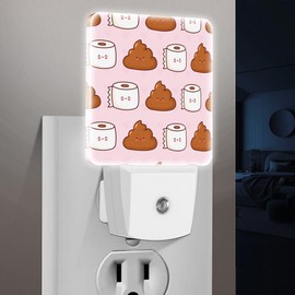 Jahiona LED Night Light Lamp with Smart Sensor Dusk to Dawn Sensor,Cute Funny Poop and Toilet Paper On Pink Night Light Daylight White,0.5W Plug-into Wall for Adults,Bedroom,Bathroom,Hallway,Kitchen