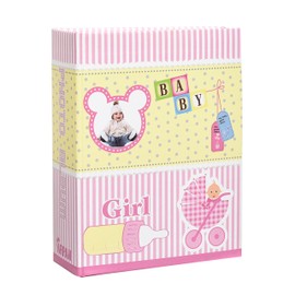 ARPAN Small Baby Photo Album 6x4 100 Photos, Slip In Photo Album with PVC Dust Jacket (Pink)