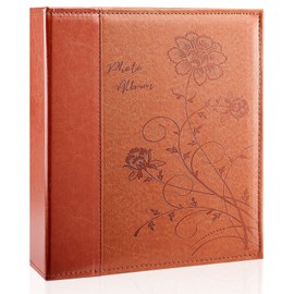 Artmag Photo Album 8x10 Clear Pages Leather Cover Slide in Album Holds 100 Vertical 8x10 Photo Album Scrapbook Picture Artwork or Postcards Storage (Brown)