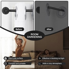 Curtain Rods for Windows 48 to 90 inch, 5/8 Inch Black Curtain Rod, Adjustable Wrap Around Curtains Rod, Blackout Curtains Rods, Metal Room Darkening Curved Cafe Door Drapery Pole, Matte Black