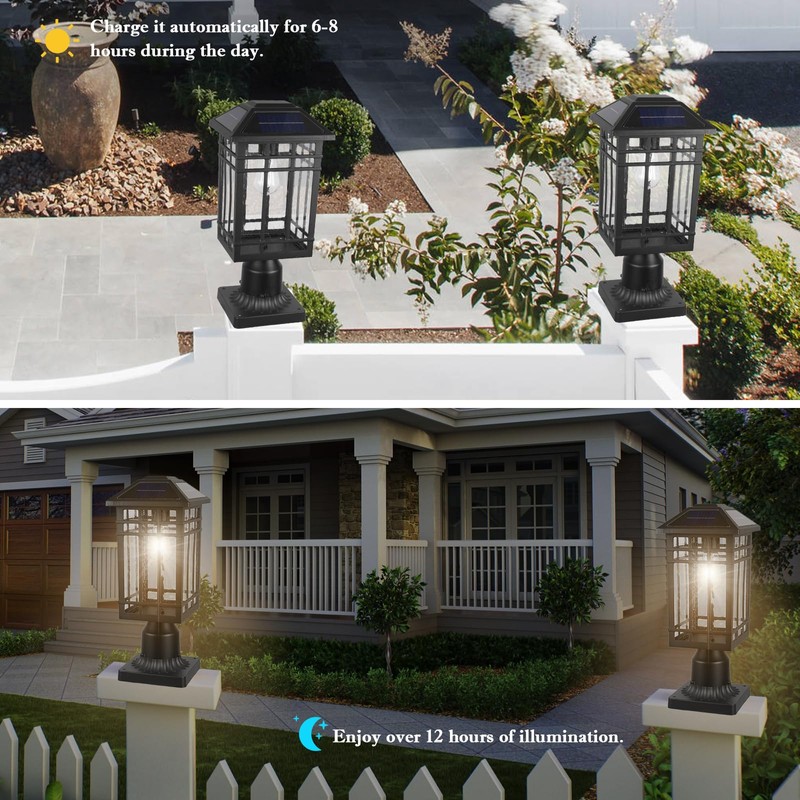 Solar Post Lights, Outdoor Post Lights Solar Powered, Waterproof Anti-Rust
