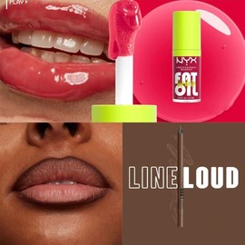 NYX Professional Makeup Combo: Delineador de labios Line Loud Lip Liner, Tono Rebel Kind + Brillo labial efecto jugoso Fat Oil Lip Drip Gloss, Tono News Feed - 2 piezas