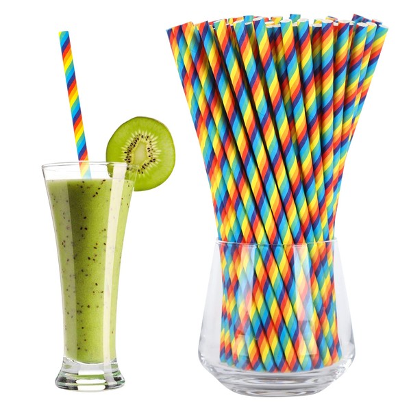 100 Pcs Rainbow Paper Straws,Biodegradable Colorful Striped Paper Drinking Straws,Recyclable Pride Party Drinking Straws for Juices Cocktail,Party Supplies Decorations for Birthday Wedding Anniversary