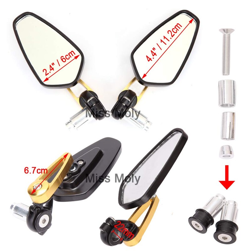 Motorcycle Bar End Side Mirrors 7/8" 22mm Aluminum Alloy Handlebar