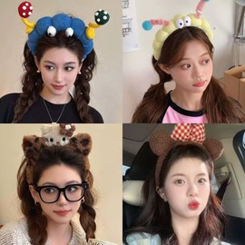 Cat Ear Headband Hair Bows Skincare Plush Fashion Wide Fabric Funny Bigsponge Beige Headbands For Girls Women Makeup Head Bands(4one