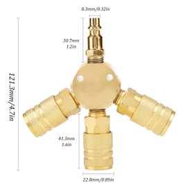 Pacify 3 Way Air Manifold Steel 1/4'' Universal Air Hose Splitter Air Compressor Quick Connect Fittings Air Compressor Splitter