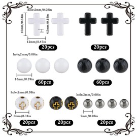 SUNNYCLUE 1 Box 220Pcs Acrylic Cross Charm Plastic Cross Charms Cross Beads Crucifix Mini Crosses Black White Cross Bead Charms Round Spacer Beads for Jewellery Making DIY Earrings Bracelet Necklace