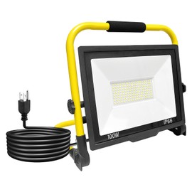 YOJZMA 100W Work Light 10000 LM LED Construction Spotlight Outdoor Foldable Portable Work Light with Plug IP66 Waterproof 6000 K White Flood Lights