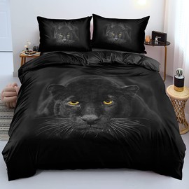 Holiyjog 3D Leopard Print Duvet Cover Set Queen Size, Black Panther Leopard Animal Printed Bed Set Duvet/Quilt Coverfor Home Hotel Room, Wildlife Cheetah Theme Animals Decoration Kids,boys Bedding Set