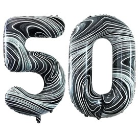 GOER Number 50 Balloons for 50th Birthday Party Decorations,42 Inch Jumbo Foil Helium Balloons for 50th Anniversary (Marble Black)