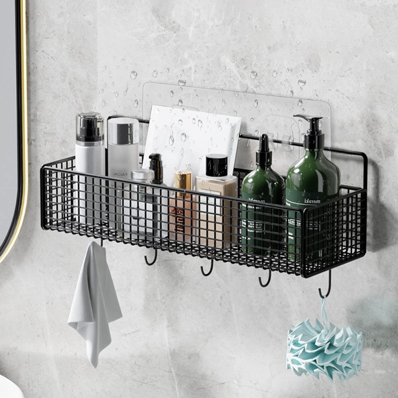 Prasacco 8 Pcs Adhesive Hooks Strong Shower Shelf Hooks Double