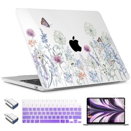 TWOLSKOO Compatible with M4 MacBook Air 15 inch Case 2025-2023 Released Model M4 A3241 M3 A3114 M2 A2941, Plastic Hard Shell & Screen Protector & Keyboard Cover & Type C Adapter, Dandelions