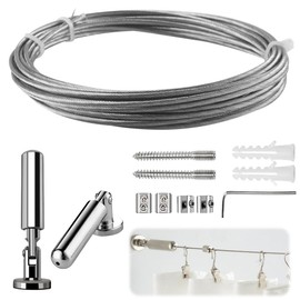 mizikuu 5 m Stainless Steel Curtain Rope, Wall Mount Set, Metal Curtain Wire, Curtain Wire Rope, Washing Line, Picture Hanging Wire for Pictures, Hangers, Interior Decoration, Curtain Tension Wire, Silver