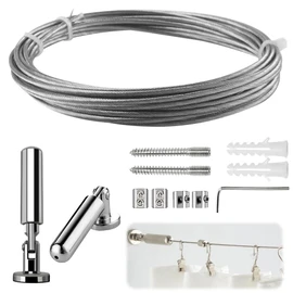 mizikuu 5 m Stainless Steel Curtain Rope, Wall Mount Set, Metal Curtain Wire, Curtain Wire Rope, Washing Line, Picture Hanging Wire for Pictures, Hangers, Interior Decoration, Curtain Tension Wire, Silver