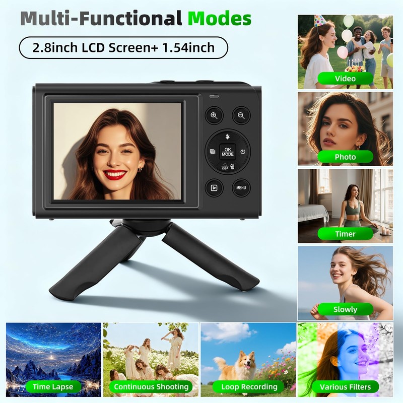 5K 80MP Digital Cameras for Photography with Tripod 2 Batteries