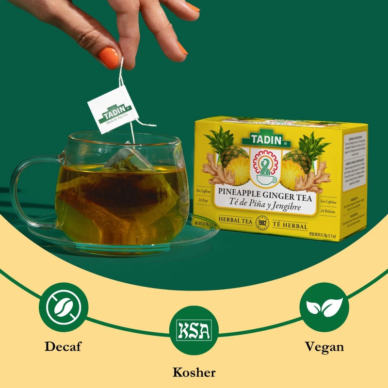Tadin Herbal Pineapple Ginger Tea 24 Count Caffeine Free Refreshing