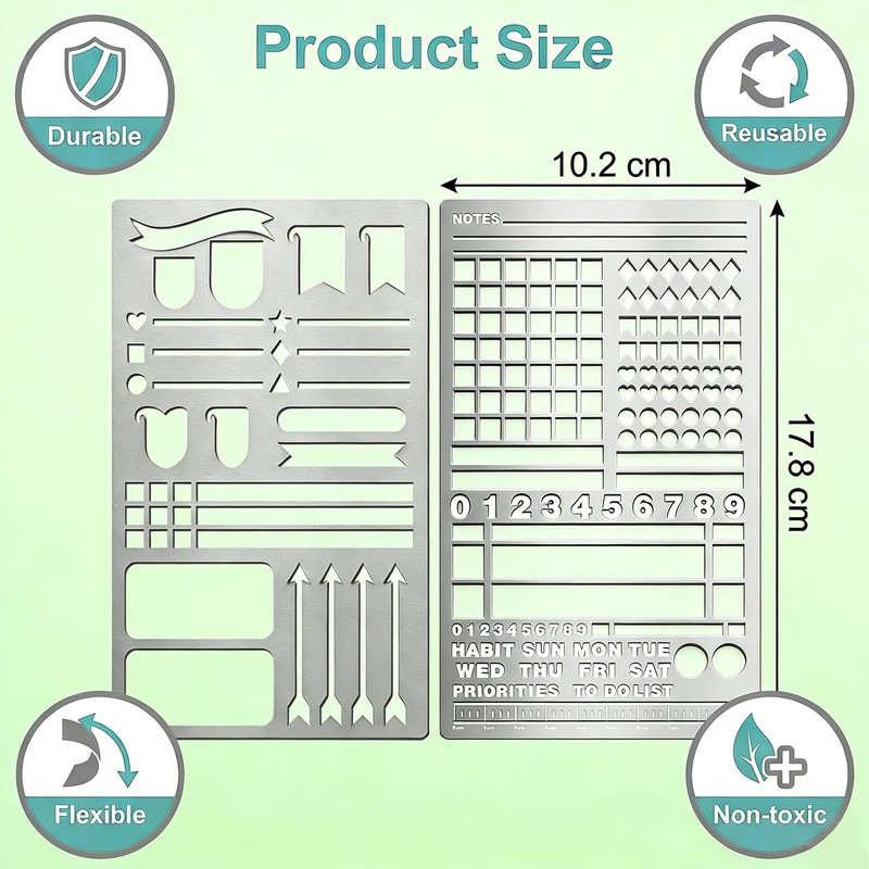 houlishu 2 Pack Metal Journal Stencils - Stainless Steel Reusable,