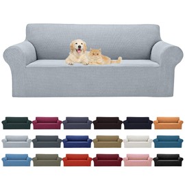 Cupuamon 2026 New Stretch Sofa Slipcovers Couch Cover for 3 Cushion Furniture Protector Sofa Covers with Elastic Bottom Jacquard Fabric Small Checks for Pets, Kids -Sofa, Silver