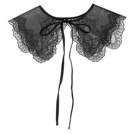 Elerevyo Detachable Fake Collar, Semi-Sheer Embroidery Mini Cape Choker Neck Ruff Dickey Collar for Women Blouse One Size Black-5