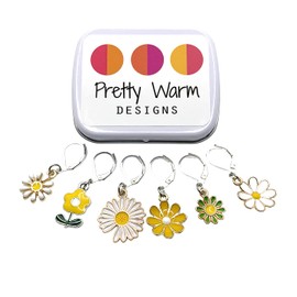 Daisies Flower Locking Clips Stitch Markers Set for Crocheting Knitting with Storage Case | Made in Canada by Pretty Warm Designs | Metal Enamel Charms Removable Knit Marker Stitch Holder Accessories Gift for Christmas
