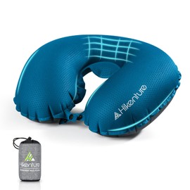 HIKENTURE Neck Pillow for Travel-Inflatable Travel Pillow with Removable Cover-Portable Adjustable Airplane Pillow for Plane-Comfortable Ergonomic Flight Pillow-Fully Inflated in 3 Breaths (Blue)