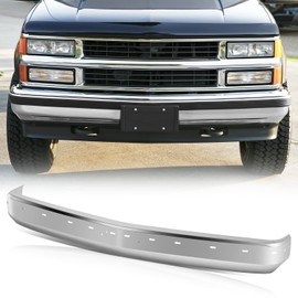 Auto Dynasty Front Bumper Face Bar Compatible with 1988-2000 Chevy Silverado Tahoe Blazer Gmc Yukon C/K 1500 2500 3500 Suburban, w/Impact Strips, GM1002802, Polished Chrome