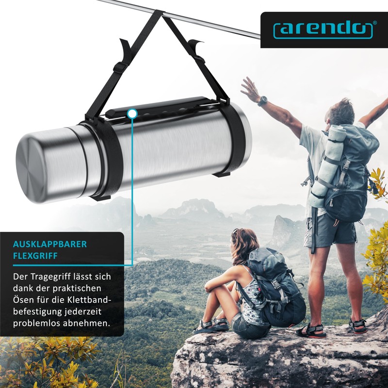 Arendo - Thermos Flask 1 Litre Stainless Steel - with