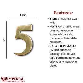 Self-Adhesive 2" Inch Imperial Brass Mailbox Number #5