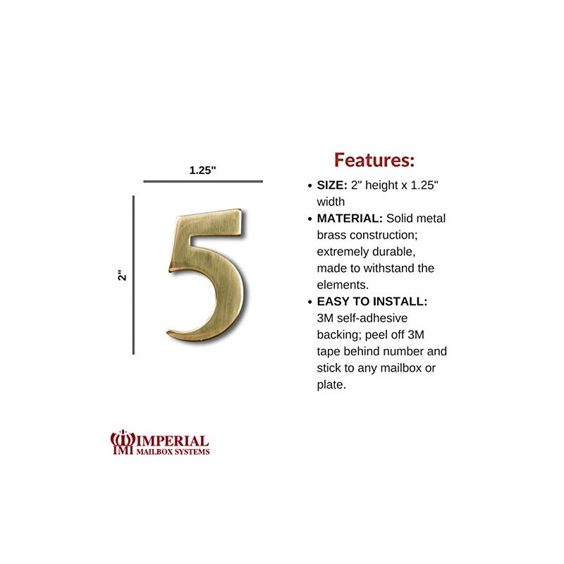Self-Adhesive 2" Inch Imperial Brass Mailbox Number #5