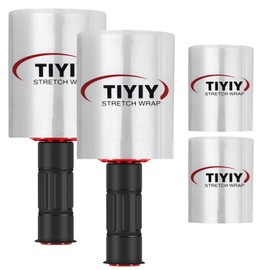 TIYIY Stretch Wrap, 4 Pack 5 Inch x 1000 Feet Shrink Wrap Roll with Plastic Handle, Industrial Strength Clear Heavy Duty Film, Durable Self Adhering Packing Supplies for Moving, Packing