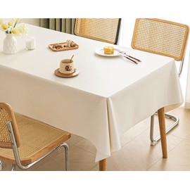 Homxi Rectangular Washable Tablecloth, 80 W x 120 L cm, Table Linen Table, PVC, Plain, Beige, White Tablecloth for Table