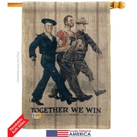 Navy Together We Win Burlap Garden House Flags Kit Armed Forces USN Seabee United State American Military Veteran Retire Small Decorative Gift Yard Banner Double-Sided Made In USA 28 X 40