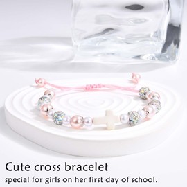 FIEEFX First Day of Kindergarten Bracelet Gift Cross Pearl 1st Day of Kindergarten Back to School Gifts Bracelet for Girls Daughter Granddaughter Niece Sister