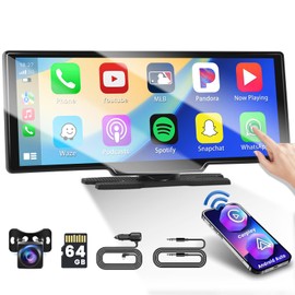 Hikity Portable Wireless Carplay roid Auto 10.26'' Car Play Screen for Car 1080p Backup Camera Dash Mount Support Airplay roid Cast Bluetooth Navigation FM Transmitter 64G TF Card