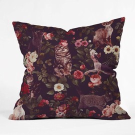 Society6 Burcu Korkmazyurek Cat and Floral Pattern II Throw Pillow, 16"x16", Multi