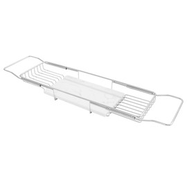 Expandable Bathtub Tray Caddy for Luxury Bath, Extra Wide Acrylic Tub Tray with Natural Marble Board, Waterproof Bath Tub Shelf for Phone, Wine, Book, Tablet Stand - Ideal Home Spa (Silver, White)
