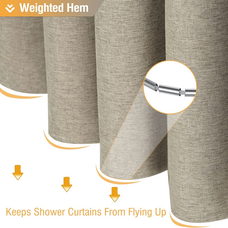 BTTN Fabric Shower Curtain - Linen Textured Weighted Cloth Shower