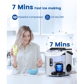 COWSAR Nugget Ice Maker Countertop, Portable Ice Makers with Soft Chewable Ice, 34lbs/24H, One-Click Operation, Auto-Cleaning, Pebble Ice Maker Machine with Basket and Scoop, for Home Kitchen Office