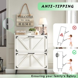 Barnyatoh Shoe Storage Cabinet with 2 Flip Drawers, Farmhouse Hidden Shoe Organizer, Narrow Slim Shoe Rack Cabinet for Entryway Hallway,White